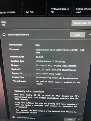 Desktop Computer 32GB Intel Core i7 SSD 1T