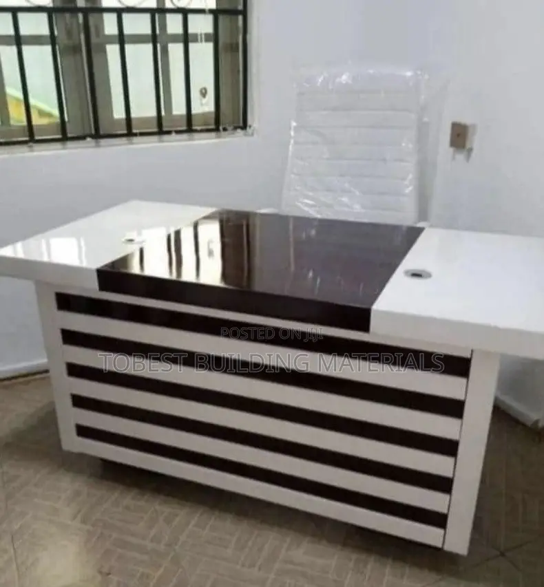 Modern White Brown High-gloss Executive Desk