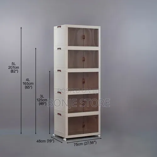 5 Layer Foldable Large Storage Box Stackable Storage Cabinet 2 Door