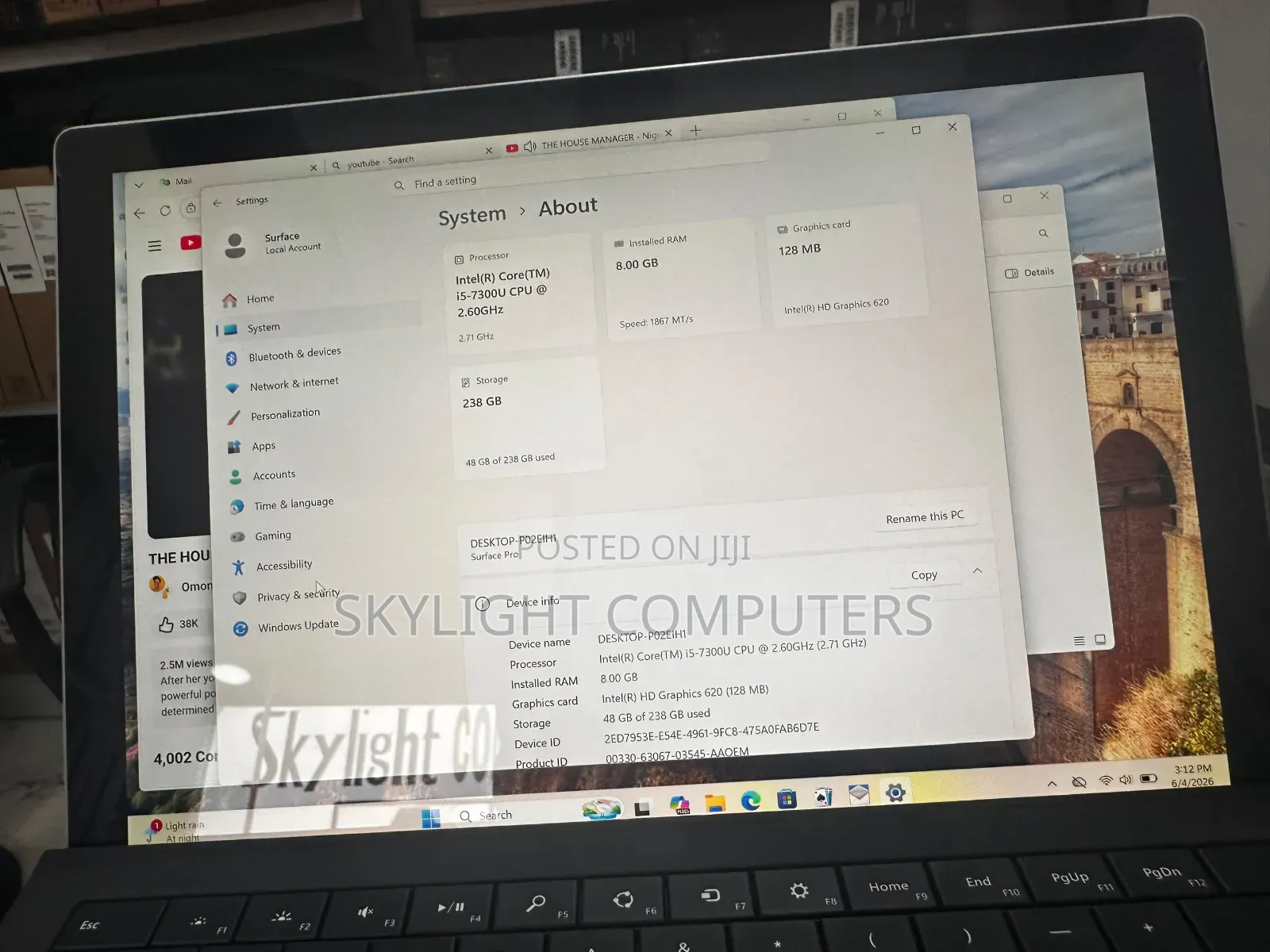 Laptop Microsoft Surface Pro 8GB Intel Core i5 SSD 256GB