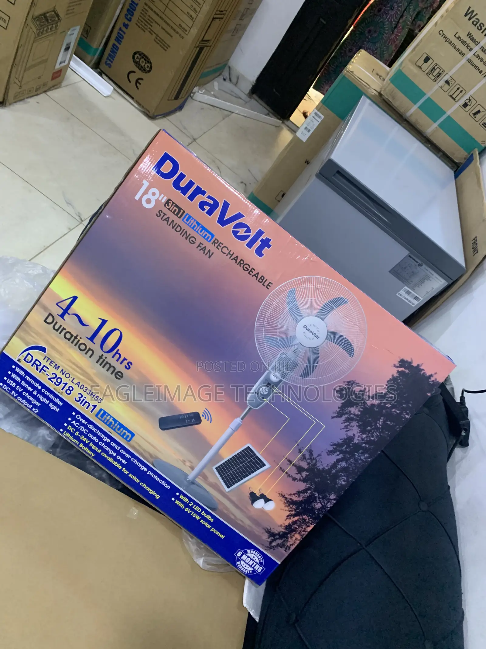 Duravolt DRF-2918 Solar Powered Fan With Remote Control