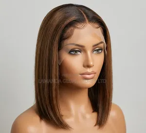 Premium Dark Root Color 4 Full Frontal Straight Bob Human Hair Wig