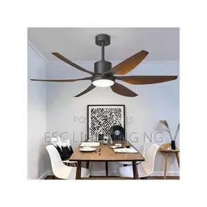 6 Blades Tropical Art Ceiling Fan-Lights + Remote Black/Dark Wood