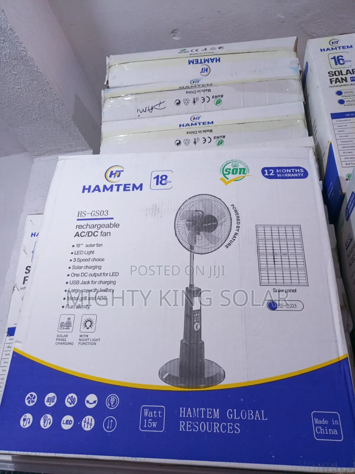 18inches Hamtem 18inch Solar Electric Fan