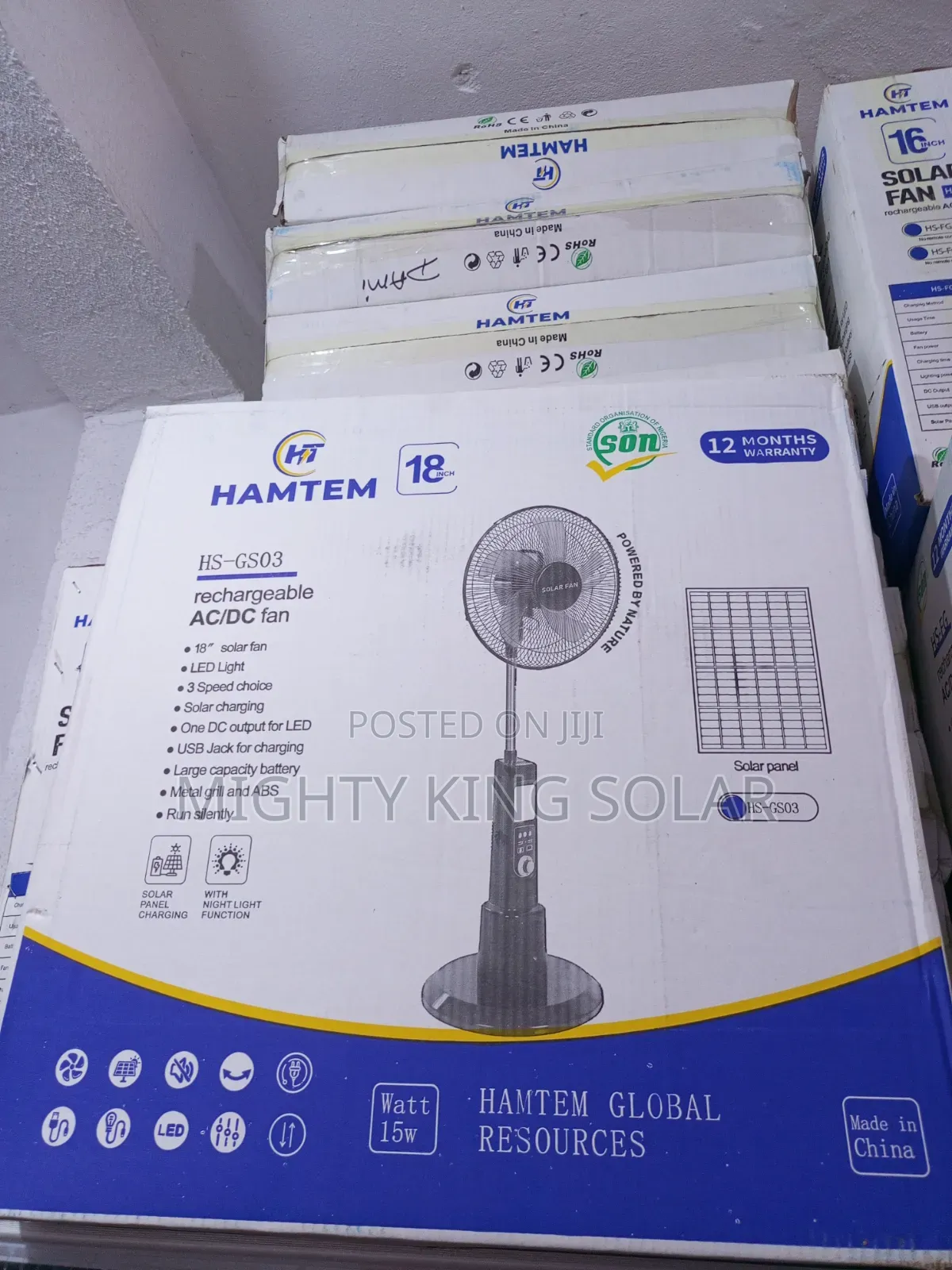 18inches Hamtem 18inch Solar Electric Fan