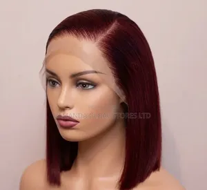 Chic Wine Color Full Frontal Straight Bob Human Hair Wig