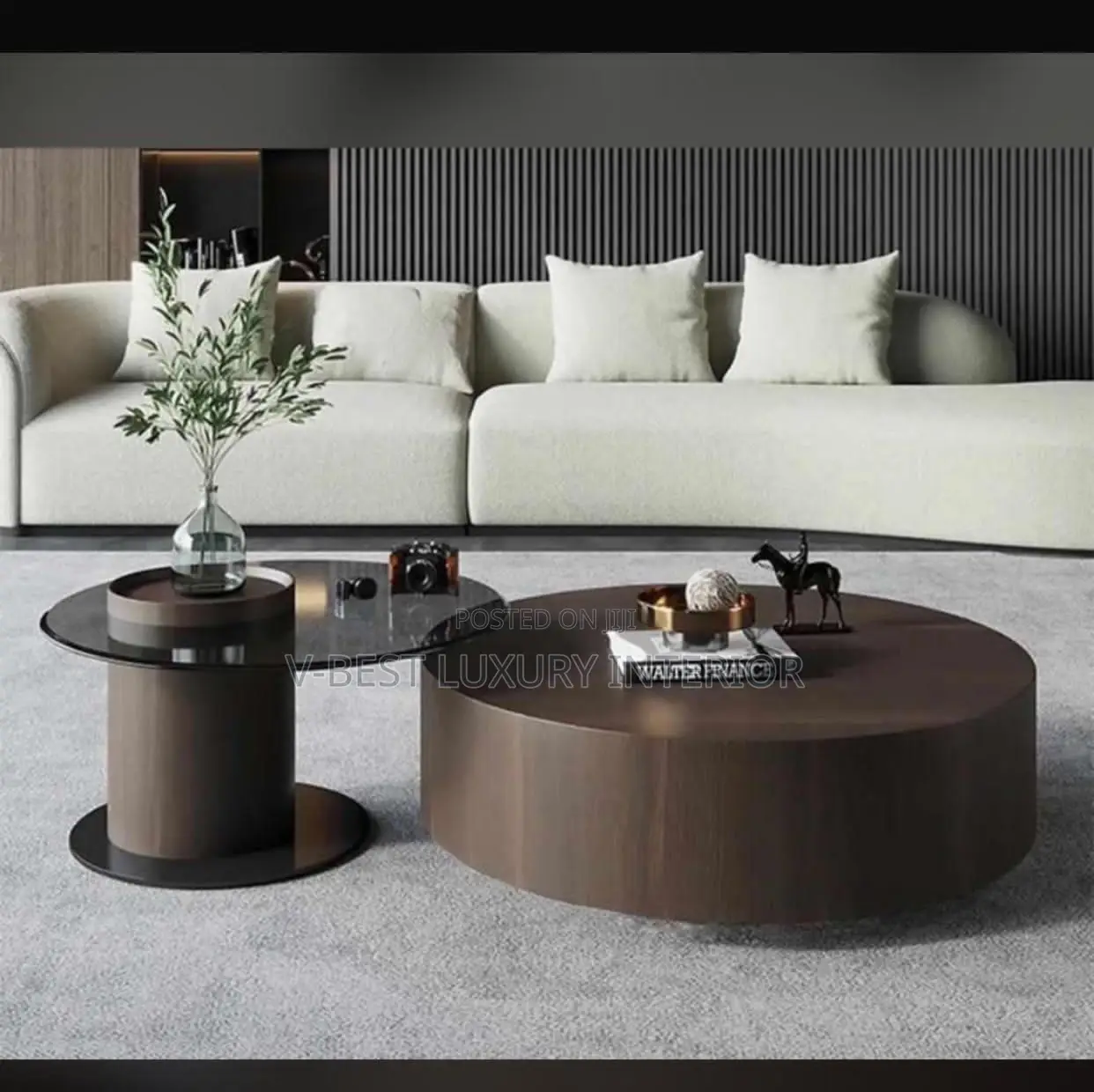 Coffee Table – Contemporary Dark Walnut Design With a Stylish Drum