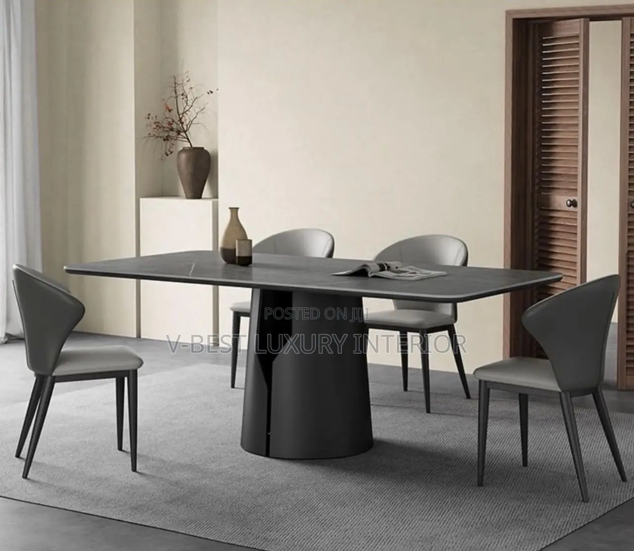 Gray Dining Set – Modern 6-Seater Dining Setup With Sintered Stone