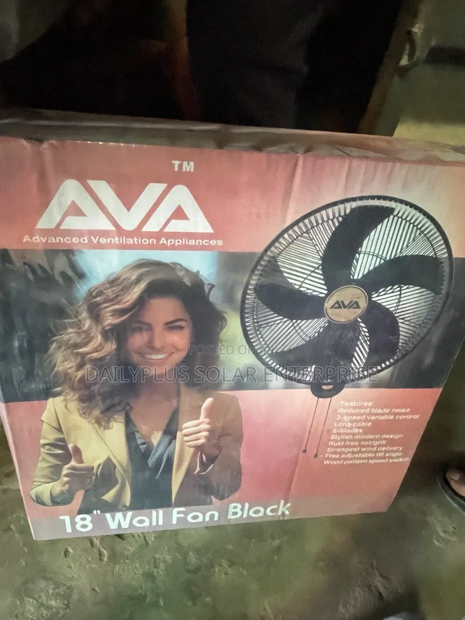 Ava 18 Inches Black Wall Fan