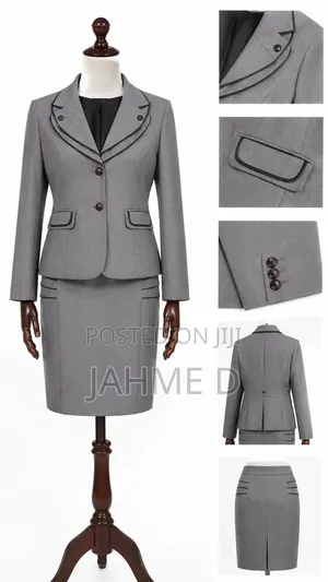 Elegant Grey Corporate Blazer Skirt Suit