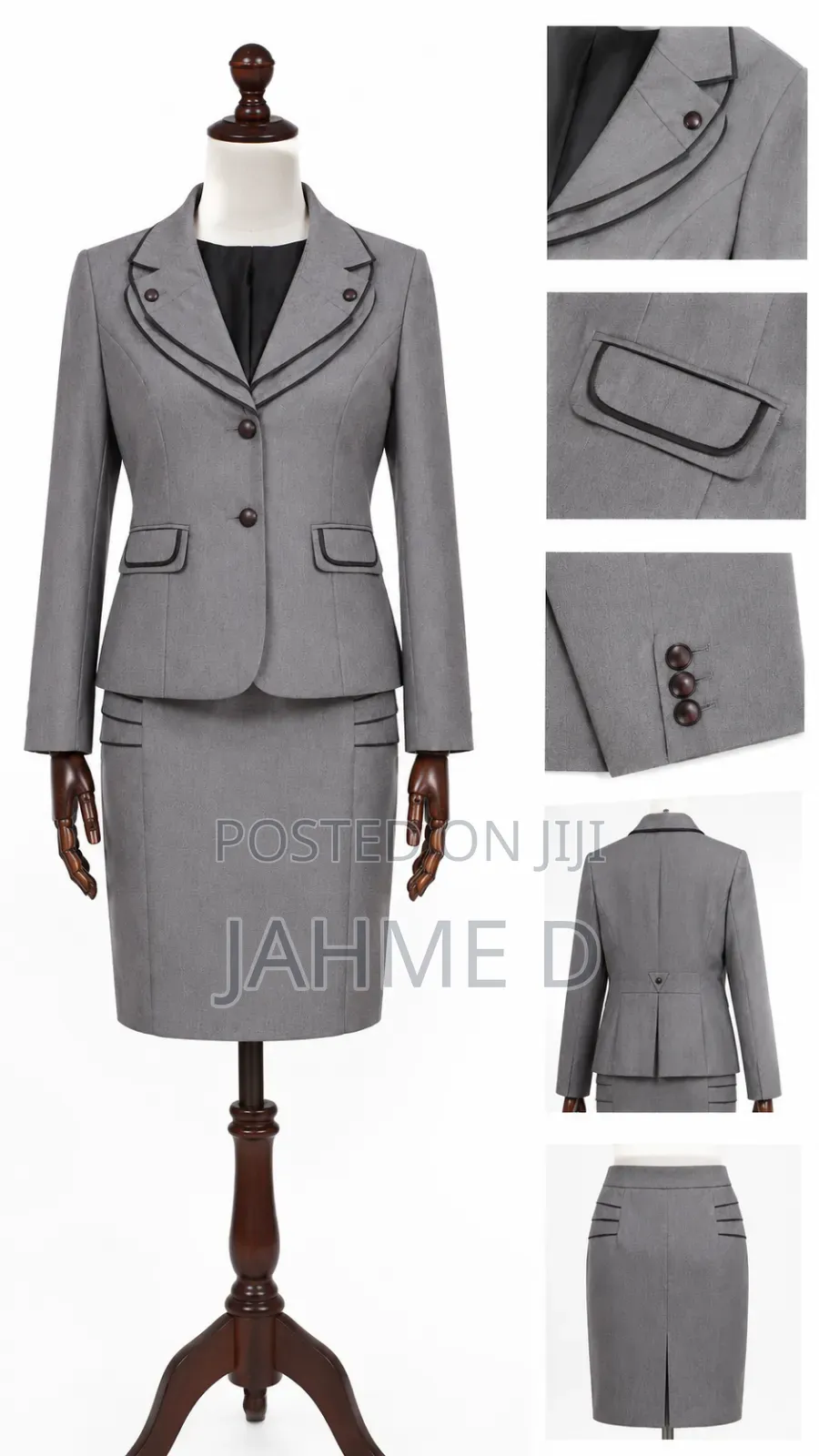 Elegant Grey Corporate Blazer Skirt Suit
