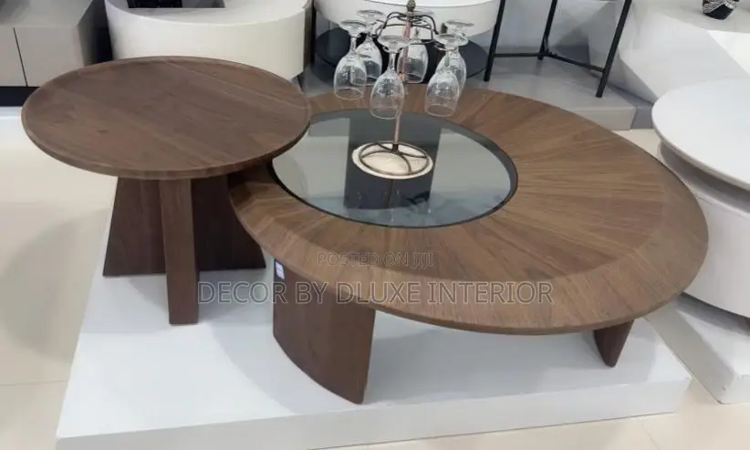 Round Nested Coffee Table Set With Wooden Frame and Tempered Glass