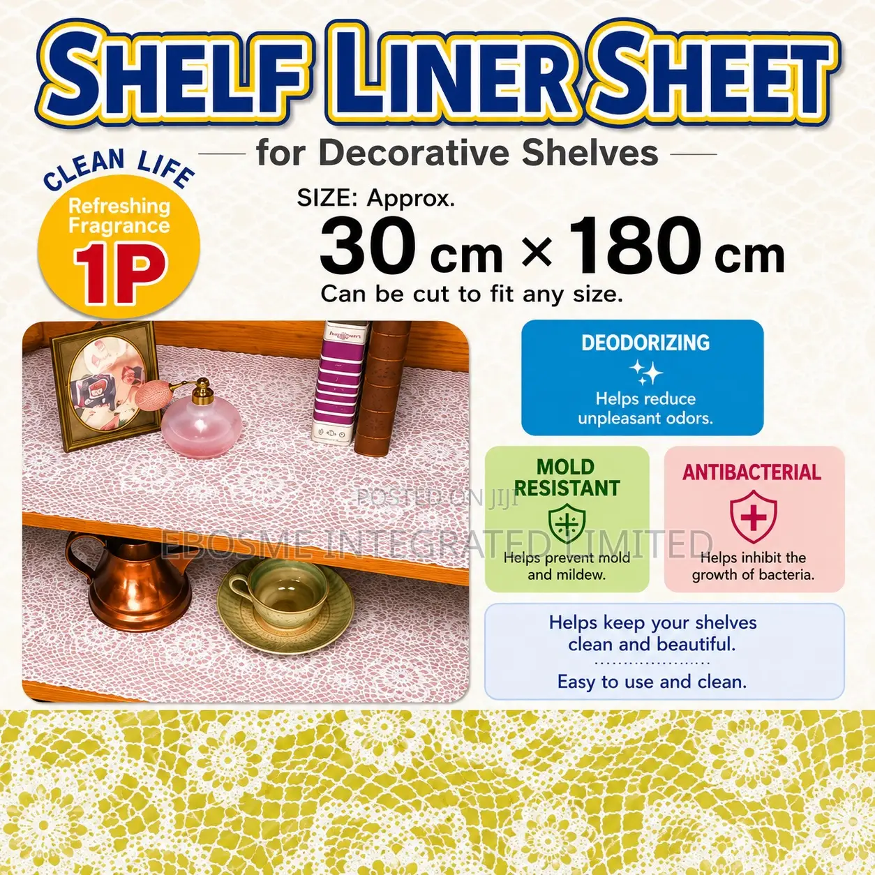 Decorative Shelf Liner Sheet – Lace Pattern Shelf Protector