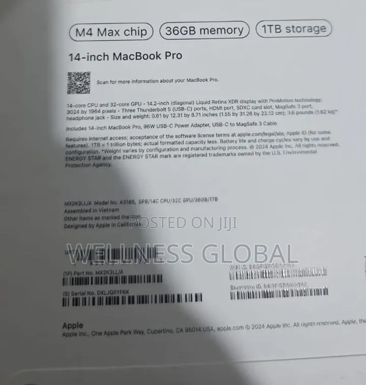 New Laptop Apple MacBook Pro 2024 M4 Pro 36GB Apple M4 Max SSD 1T