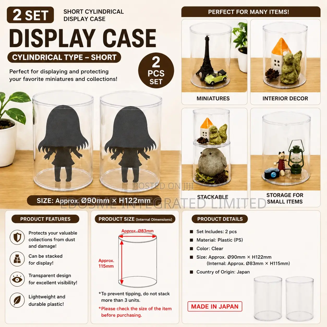 2 Pieces Cylindrical Display Case Set – Clear Collection Protector