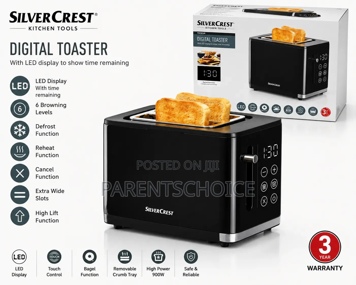 Silvercrest Digital Toaster – 2 Slice Bread Toaster