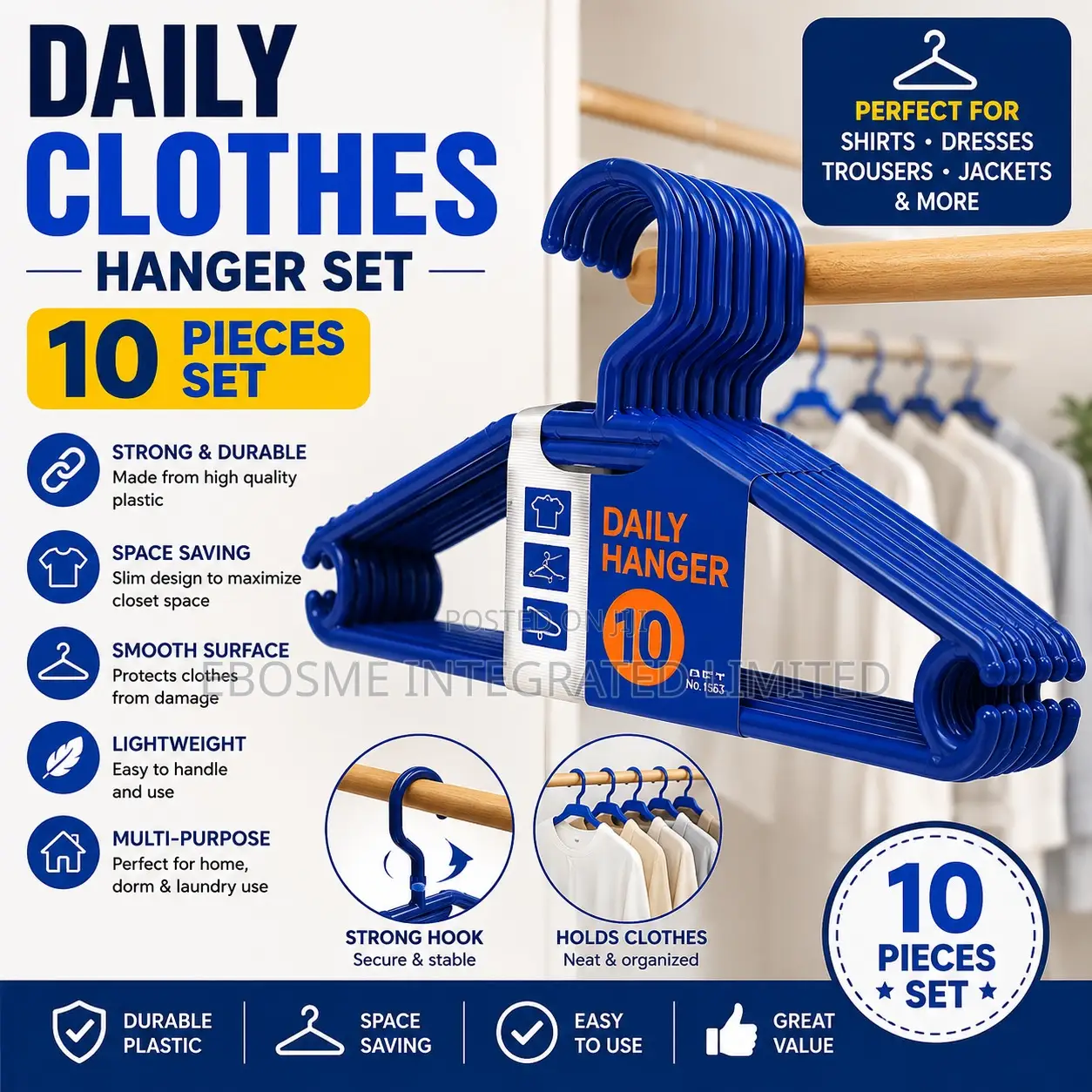 Daily Clothes Hanger Set – 10 Pieces