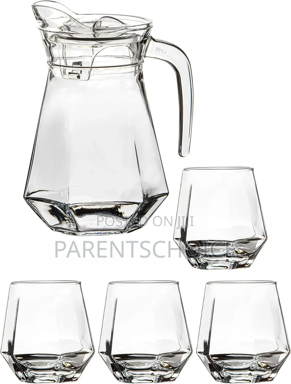 Glass Diamond Water Set – 5 Pieces