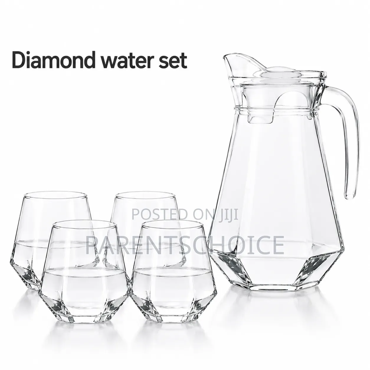 Glass Diamond Water Set – 5 Pieces