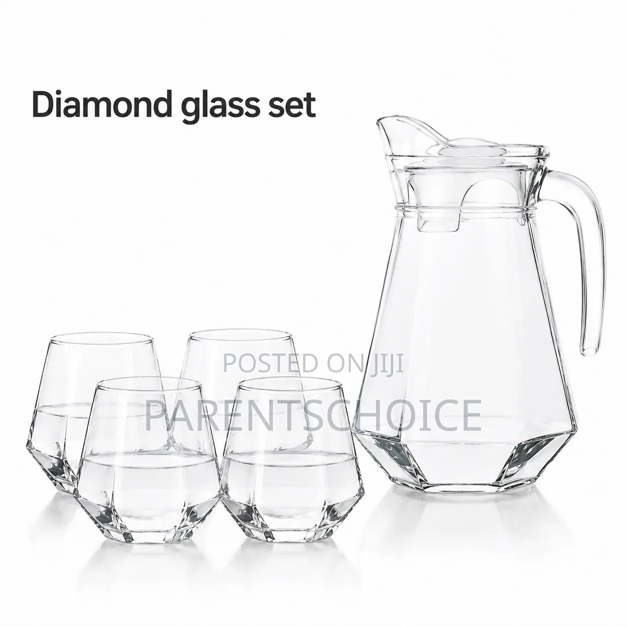 Glass Diamond Water Set – 5 Pieces