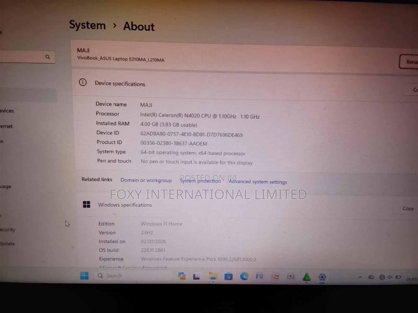 Laptop Asus 4GB Intel Celeron SSD 60GB