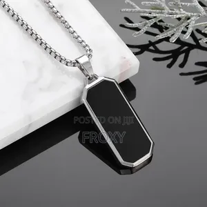 Black Square Dog Tag Pendant Necklace