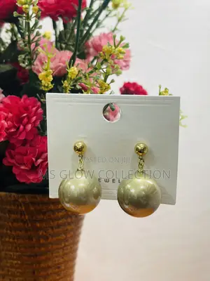 Ceramic Glossy Gold Spherical Ball Drop Earrings