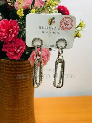 Oubiyabi S925 Silver Crystal Interlocking Link Statement Earrings