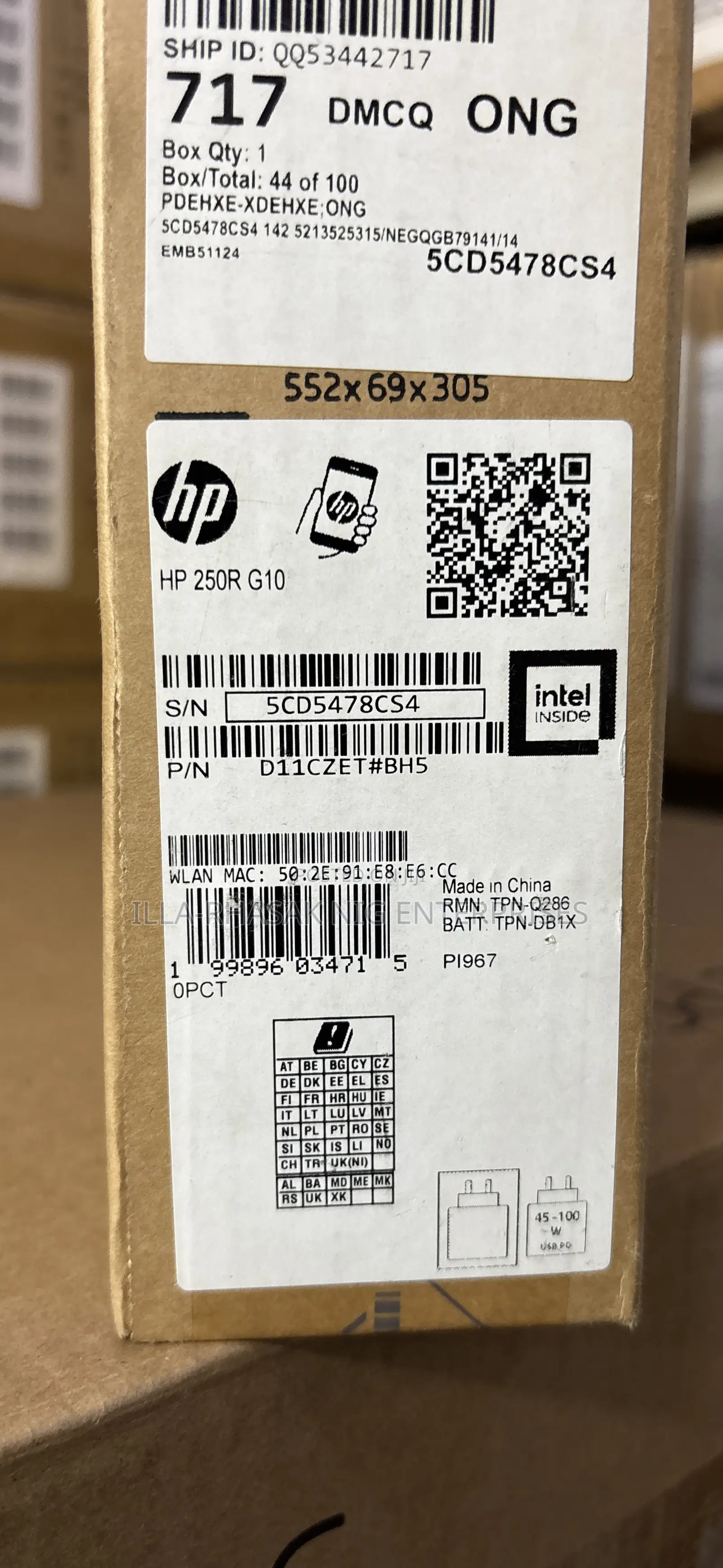 New Laptop HP 250 G10 8GB Intel Core 3 SSD 512GB