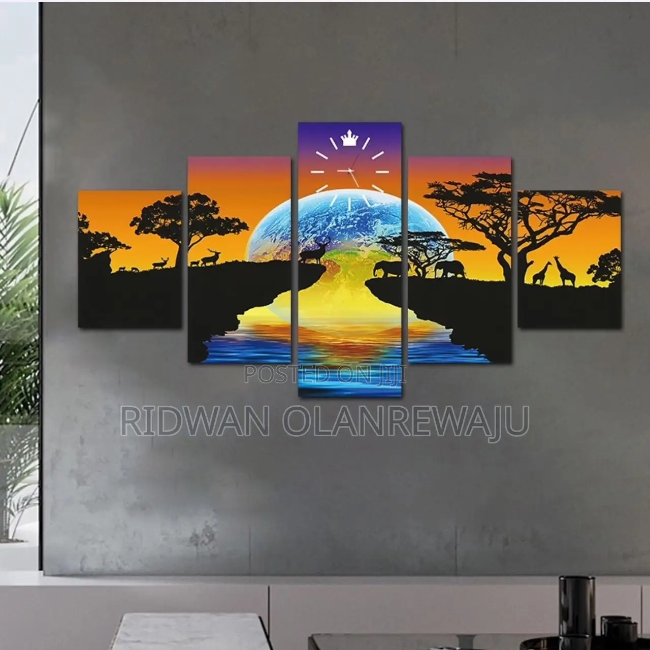 5-Piece African Sunset Landscape Split Canvas
