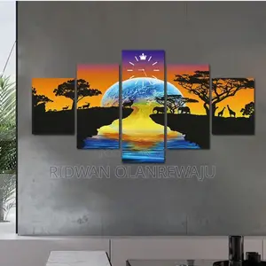 5-Piece African Sunset Landscape Split Canvas