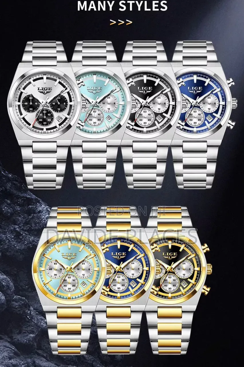Lige Design Chain Strap Active Chronograph Water Resistant 