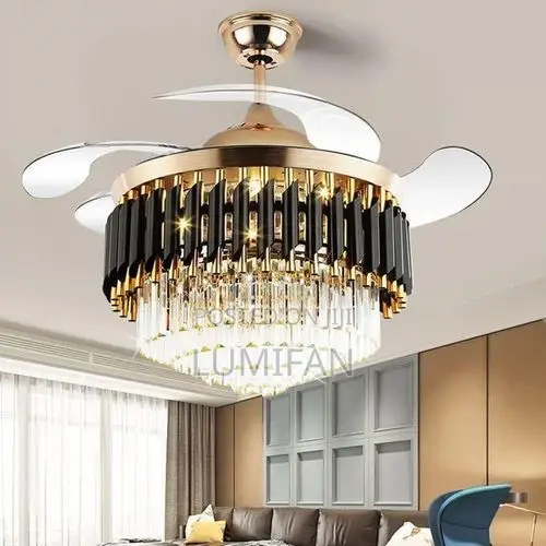 Crystal Retractable Ceiling Fan Light + Remote Control