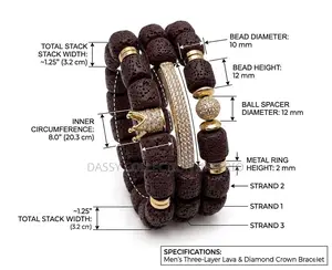Men’S Three- Layer Lava and Diamond Crown Bracelets