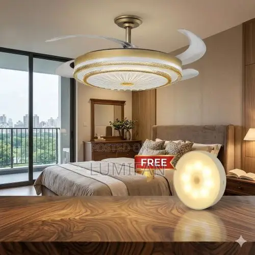 Ceiling Fan Light + Remote Control Set - 72w - White/Gold
