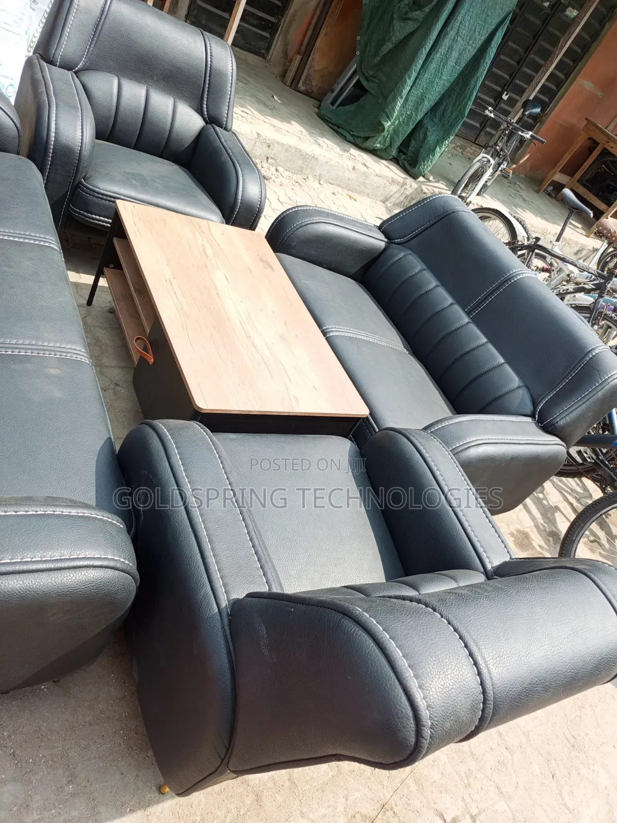 Foreign Black Leather Sofa