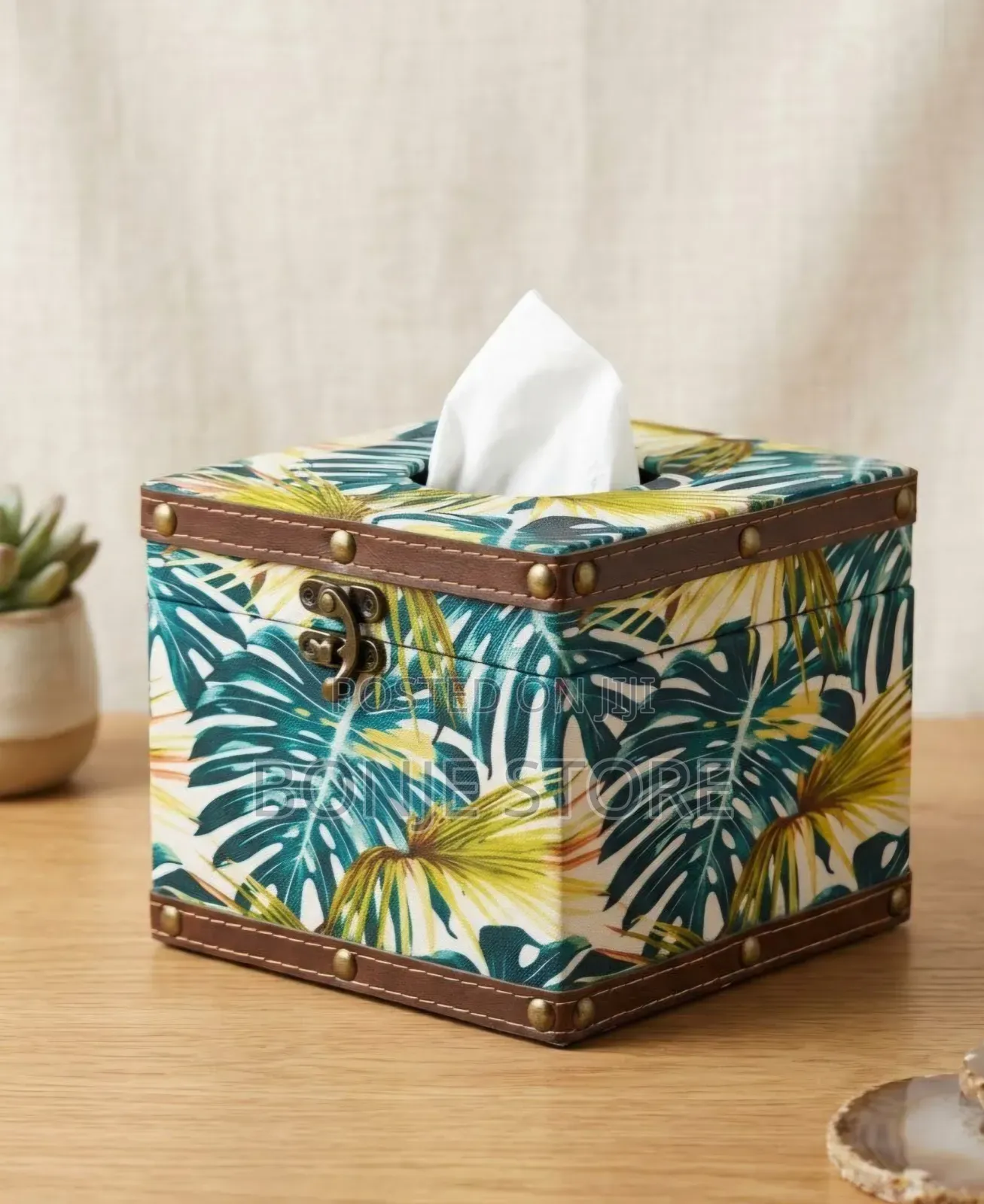 Vintage Tropical Palm Leaf Pu Leather Tissue Box Holder