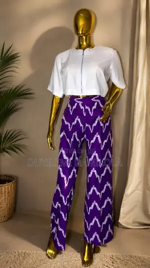 Ankara Pant and White Crop Top