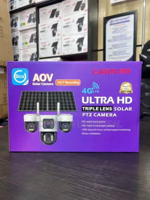 Triple Lens Aov Solar PTZ Camera Featuring 4g Hd Ubox 24/7 Recording