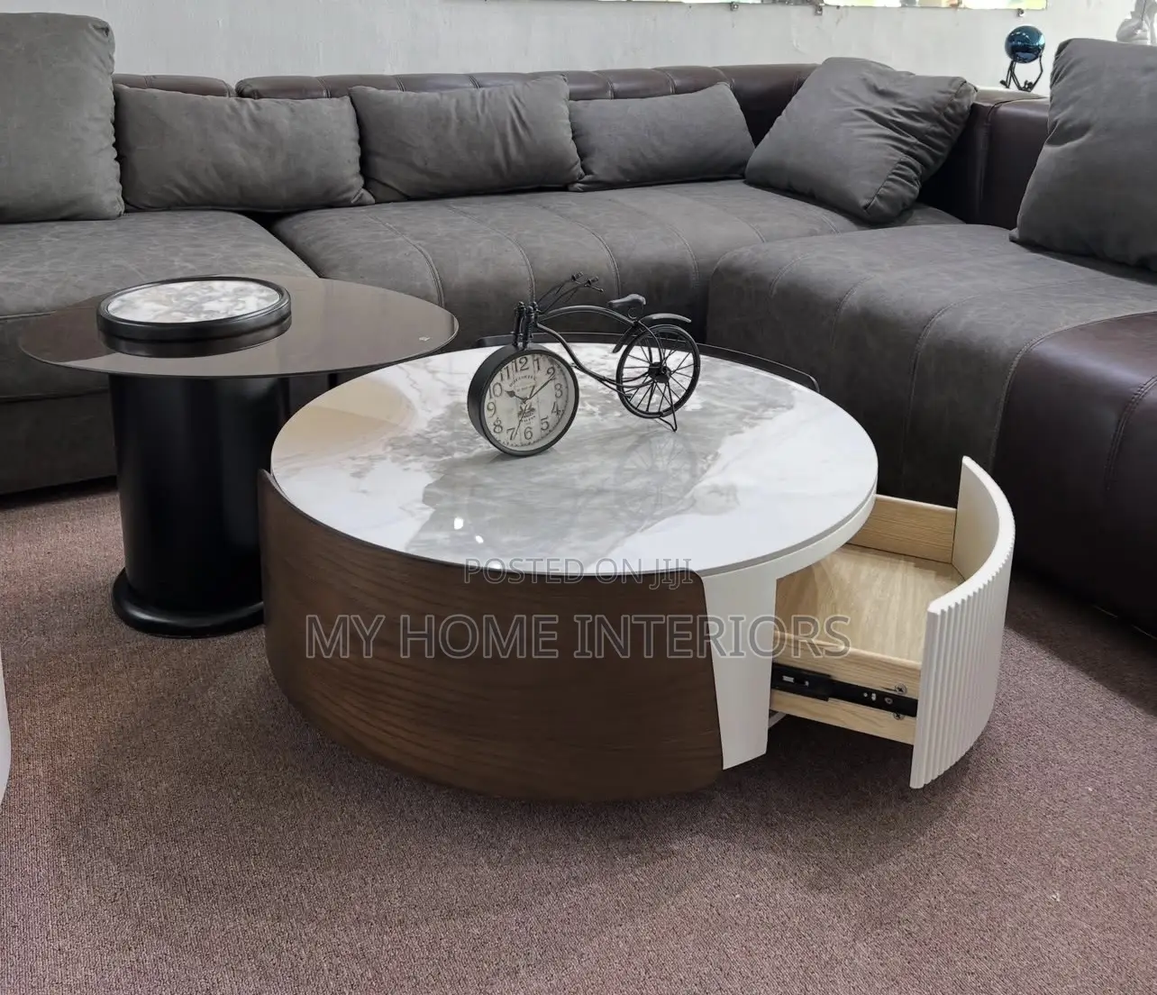 2 in 1 Center Table With Glass Top Side Table