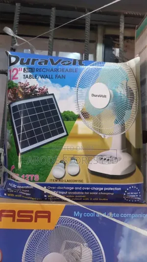 Duravolt 12 Inches 3in1 Rechargeable Table Fan+ 9v6w Panel+Led Bulbs