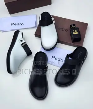 Pedro Black and White Strap Mules