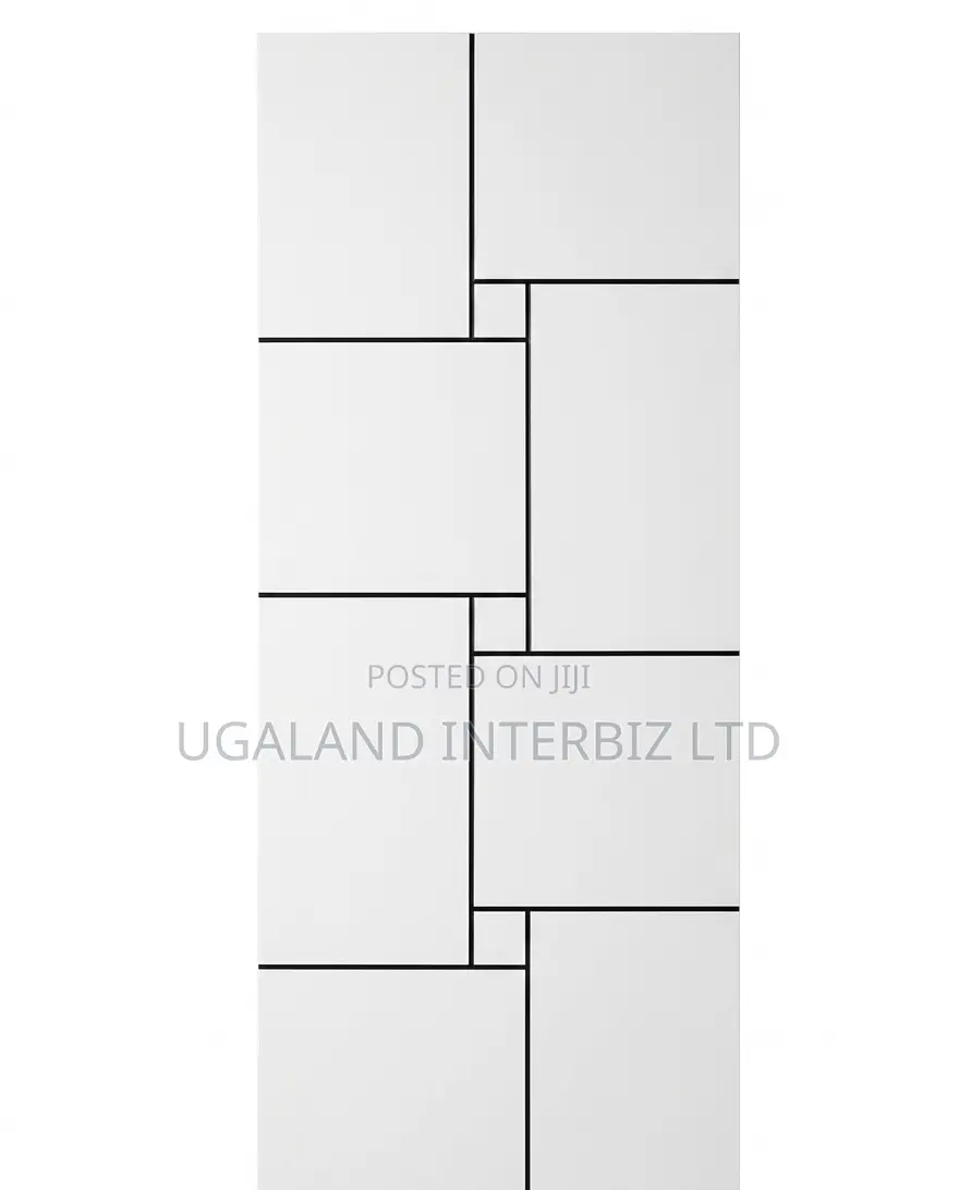 Modern White Door With Black Geometric Grid