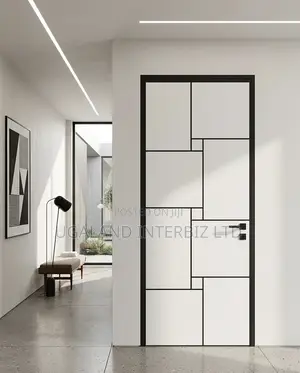 Modern White Door With Black Geometric Grid
