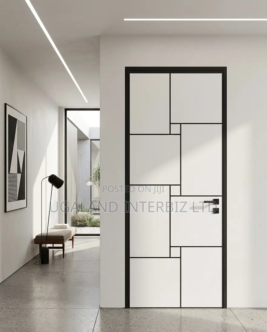 Modern White Door With Black Geometric Grid