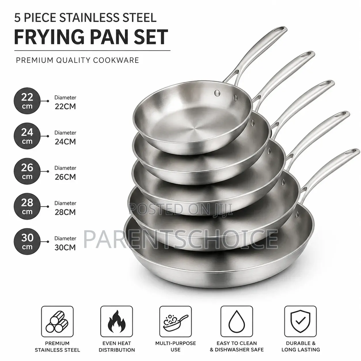 Frying Pan Set of 5 -22cm,24cm,26cm,28cm,30cm