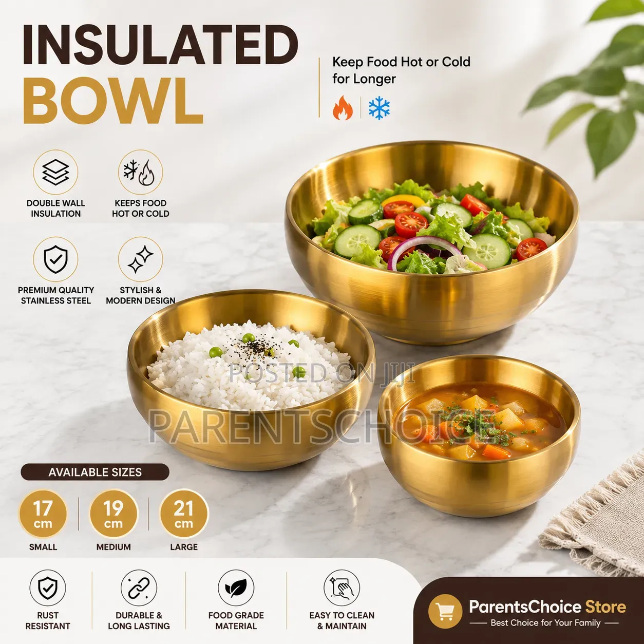 Gold Insulated Salad Baking Soup Bowl