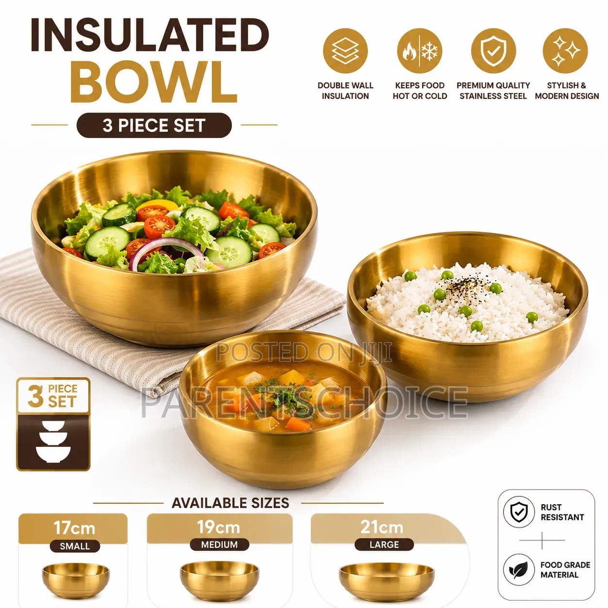 Gold Insulated Salad Baking Soup Bowl