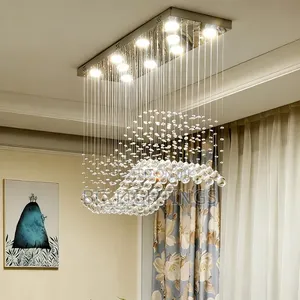Rectangle Crystal Chandelier Living Room Bedroom Kitchen Wave Shape