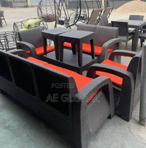 Sets of Rattan Chairs, Table and Side Stools